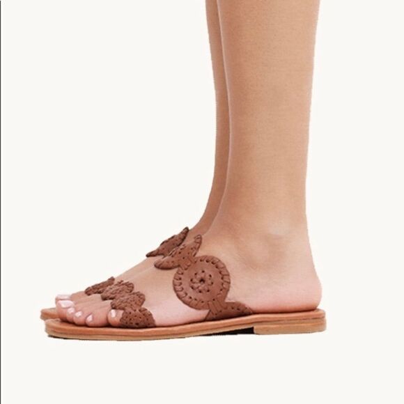 Jack Rogers Leather Lauren Slide Sandal Floral Shaped Low Stacked Heel - Picture 10 of 14